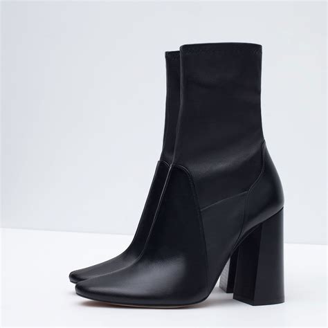 fabric ankle boots with metallic high heels|zara leather ankle boots.